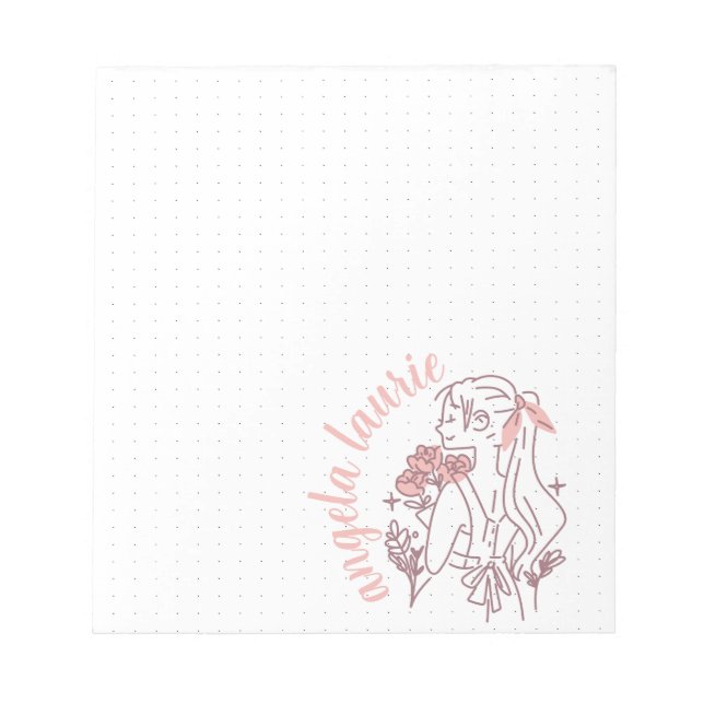Minimal Dot Sheet Aesthetic Pink Girl Flower  Notepad (Front)