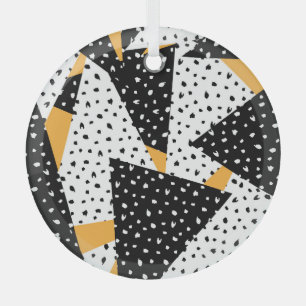Minimal Dots Patchwork: Black White Yellow Glass Tree Decoration