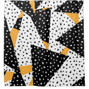 Minimal Dots Patchwork: Black White Yellow Shower Curtain