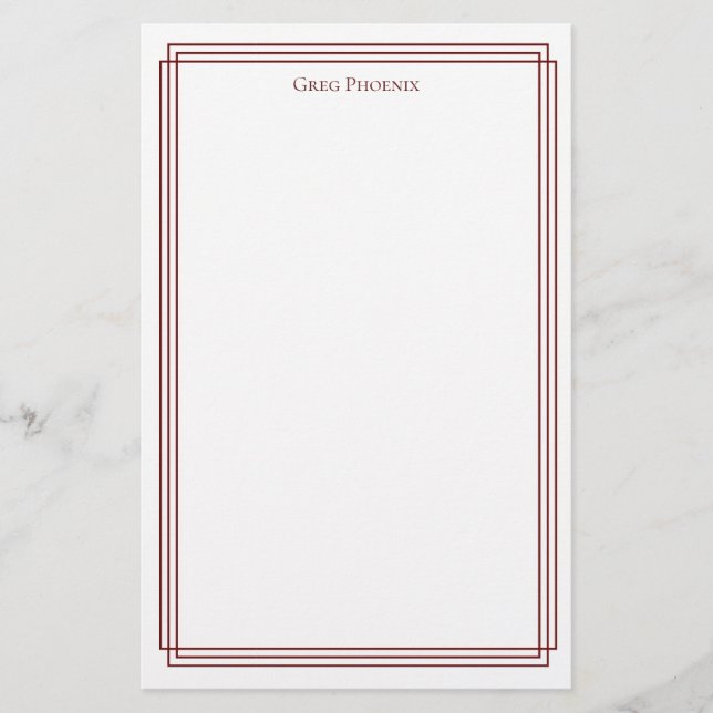 Minimal Double Maroon Border  Stationery (Front)