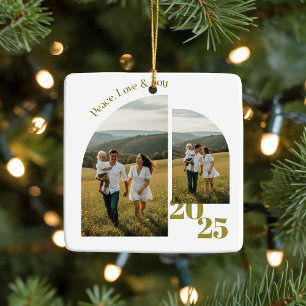 Minimal Double Sided Arch Two Photo Ceramic Ornament