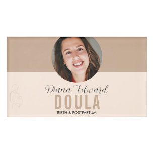 Minimal Doula Identity Photo Design in Soft Beige Name Tag