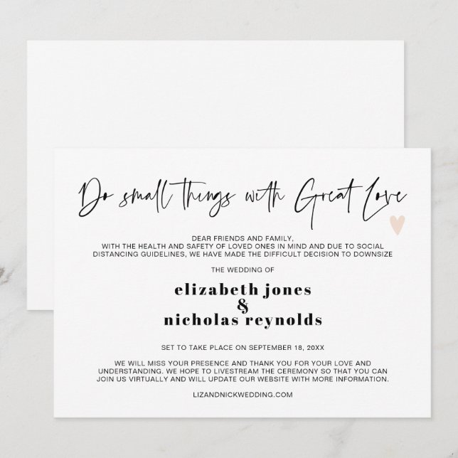 Minimal Downsized Micro Wedding Announcement (Front/Back)