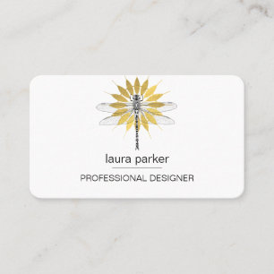 Minimal Dragonfly Professional White Gold Business Card