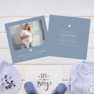 Minimal dusky blue photo  QR CODE baby shower  Invitation