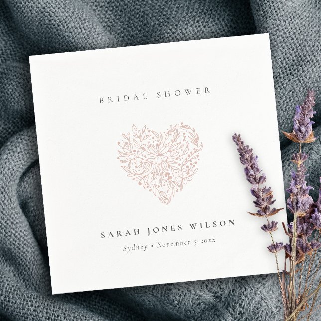 Minimal Dusky Blush Floral Heart Bridal Shower Napkin (Creator Uploaded)