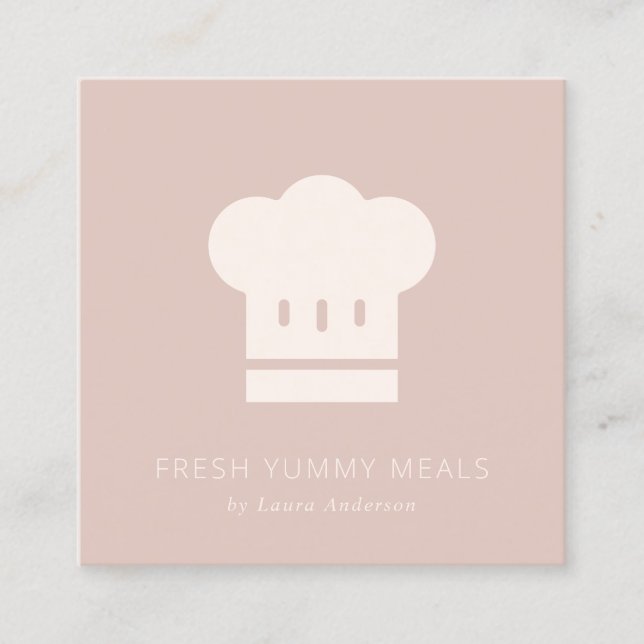 Minimal Dusky Blush Rose Pink Chef Hat Catering Square Business Card (Front)