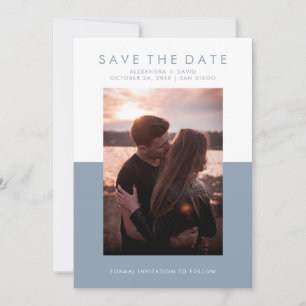 Minimal Dusty Blue and White Photo Save the Date