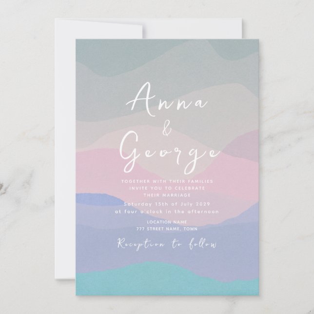 Minimal Dusty Blue Boho Wedding Invitation (Front)