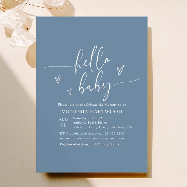Minimal Dusty Blue Boy Baby Shower Invitation (Creator Uploaded)
