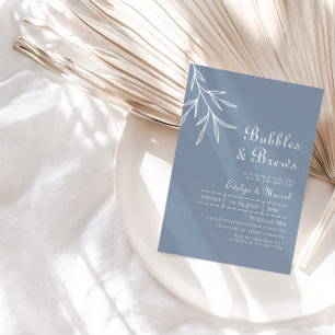 Minimal Dusty Blue Bubbles & Brews Bridal shower  Invitation