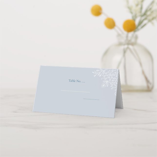 Minimal Dusty Blue Folded Place Card (Front)