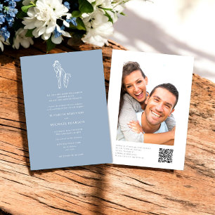 Minimal  Dusty Blue Formal qr code wedding website Invitation