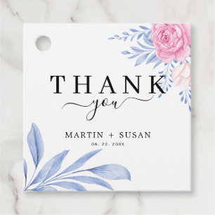 Minimal Dusty Blue Leaves Blush Pink Rose Wedding Favour Tags