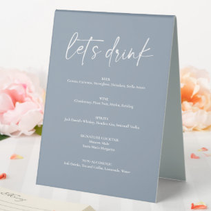 Minimal Dusty Blue Modern Wedding Drink Bar Menu