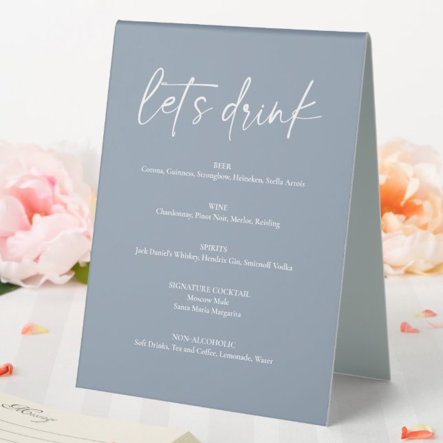 Minimal Dusty Blue Modern Wedding Drink Bar Menu (In SItu (Wedding))
