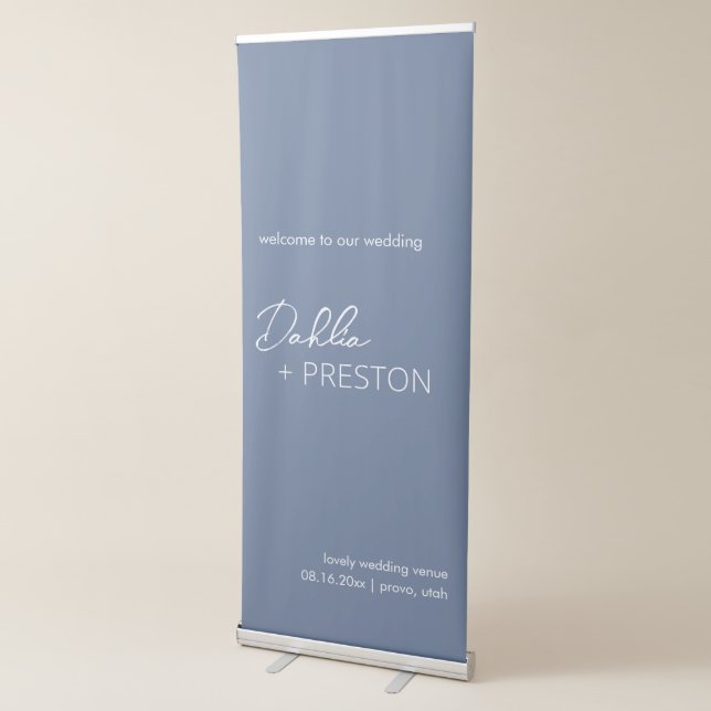 Minimal Dusty Blue Modern Wedding Retractable Banner (3/4)