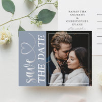 Minimal Dusty Blue Photo & Heart Save the Date An