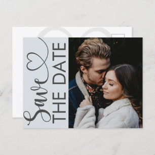 Minimal Dusty Blue Photo & Heart Save the Date An Announcement Postcard
