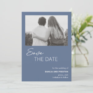 Minimal Dusty Blue Photo Modern Wedding Save The Date