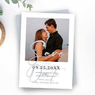 Minimal Dusty Blue Photo Wedding Save The Date