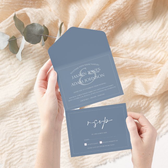 Minimal Dusty Blue Script Wedding All In One Invitation (Creator Uploaded)