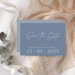 Minimal Dusty Blue Script Wedding Save The Date