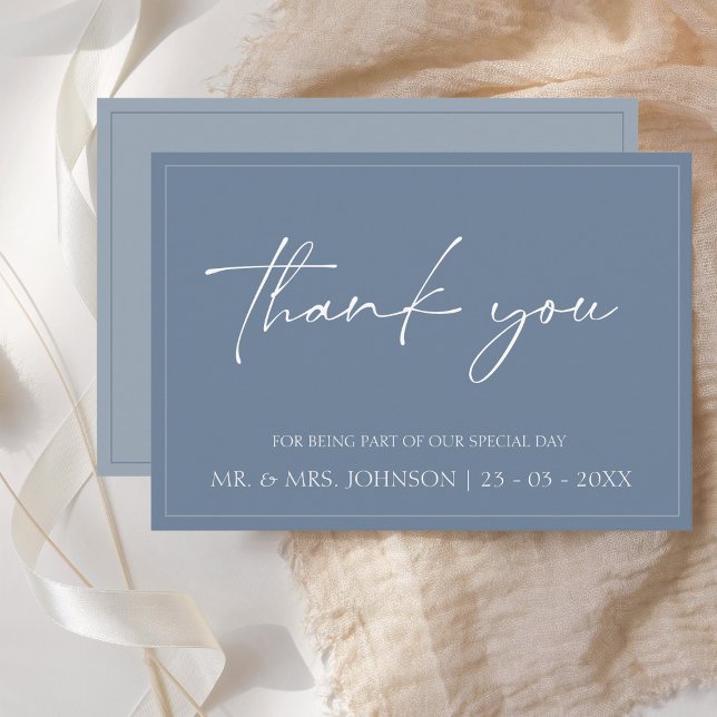 Minimal Dusty Blue Script Wedding Thank You Card (Creator Uploaded)