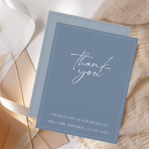 Minimal Dusty Blue Script Wedding Thank You Card