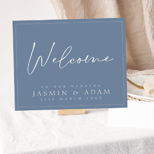 Minimal Dusty Blue Script Wedding Welcome Sign
