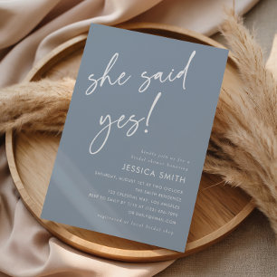 Minimal Dusty Blue She Said Yes Bridal Shower Invitation
