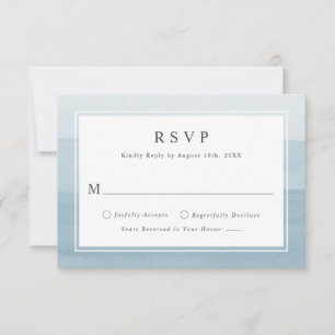 Minimal Dusty Blue Watercolor Ombre Wedding RSVP Card
