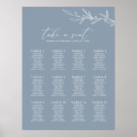 Minimal Dusty Blue Wedding 12 Table Seating Chart