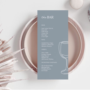 Minimal dusty blue Wedding Bar menu