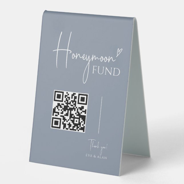 Minimal Dusty Blue Wedding Honeymoon Fund QR Code (Front)