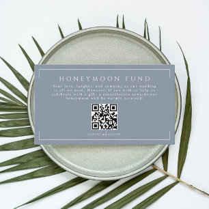 Minimal Dusty Blue Wedding Honeymoon Fund QR Code Enclosure Card