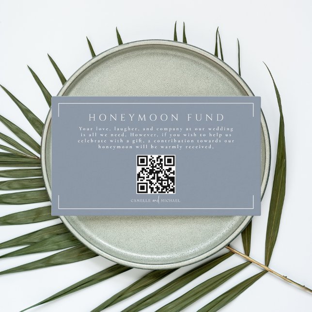 Minimal Dusty Blue Wedding Honeymoon Fund QR Code Enclosure Card (Creator Uploaded)
