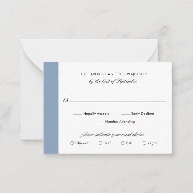 Minimal Dusty Blue Wedding Mini RSVP Card (Front)