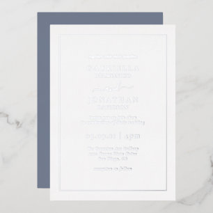 Minimal Dusty Blue Wedding Silver Foil Invitation