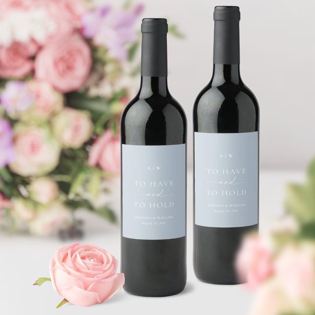 Minimal Dusty Blue Wedding Wine Label  (Creator Uploaded)