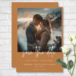 Minimal Dusty Burnt Orange Modern Photo Wedding Save The Date