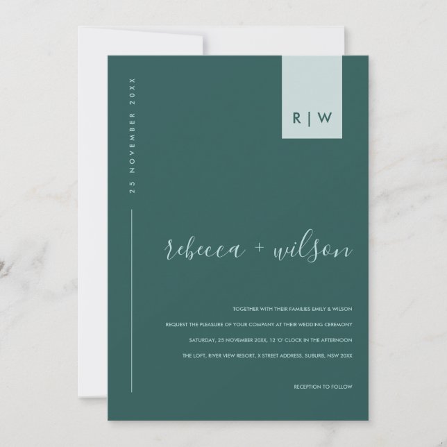 MINIMAL DUSTY EMRALD GREEN TYPOGRAPHY WEDDING INVITATION (Front)