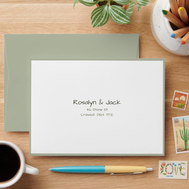 Minimal Dusty Green Casual Handwriting Bordered Envelope (Desk)