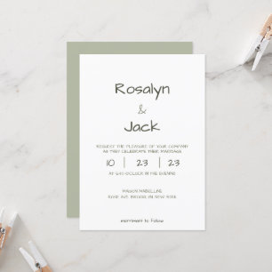 Minimal Dusty Green Casual Handwriting Wedding Invitation