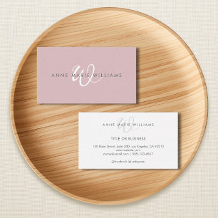 Minimal Dusty Lilac White Script Monogram Business Card