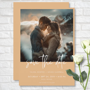 Minimal Dusty Peach Modern Photo Wedding Save The Date
