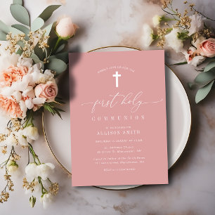 minimal dusty rose first holy communion invitation