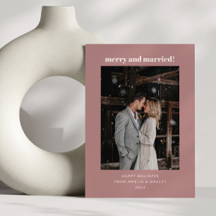 Minimal Dusty Rose Merry Married Christmas Photo Holiday Card