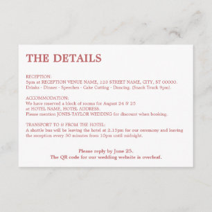 Minimal Dusty Rose Pink QR Code Details Enclosure Card