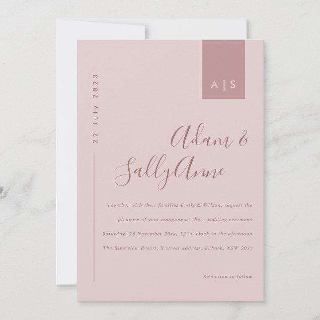Minimal Dusty Rose Pink Typography Wedding Invitation (Front)